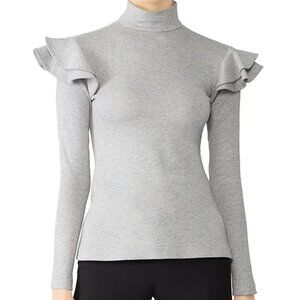 Hunter Bell Top - Women's Small Gray - Grey Turtleneck Ruffle Long Sleeve
